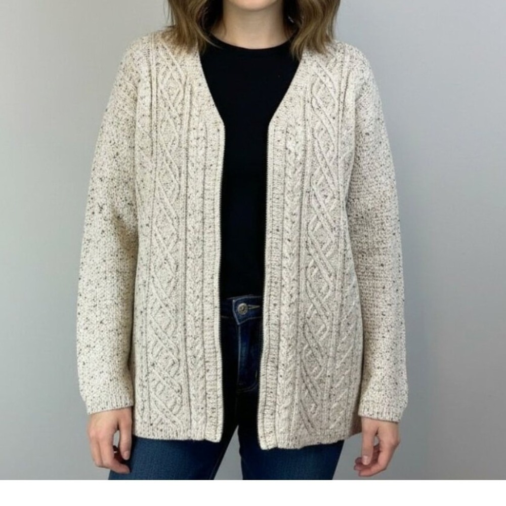 Vintage Neutral Color Full Zip Oversized Cardigan Sweater Womens Small